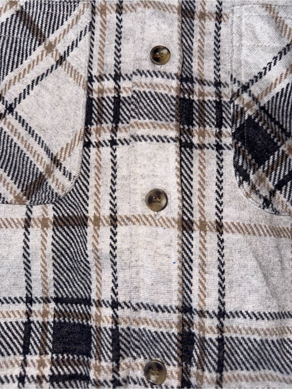 Plaid Button-Up Shacket in Black, Cream & Tan - Picture 2 of 5